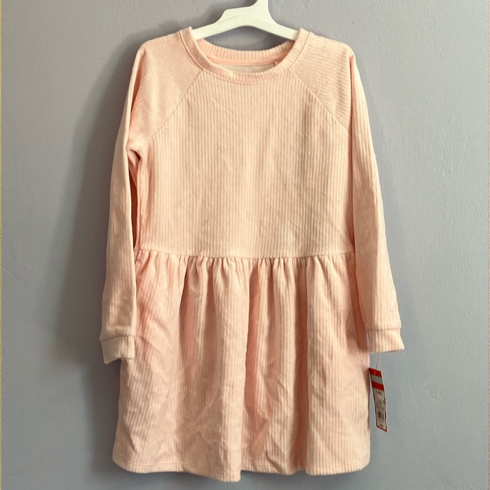 🆕 girls cat & jack pink corduroy long sleeve dress Sz Small